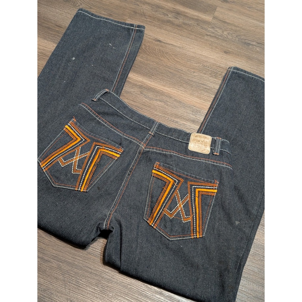 Urban Label Mens 34‎ Baggy Wide Leg Jeans Dark Wash Embroidered Y2K Streetwear